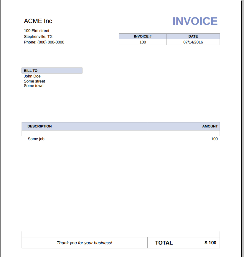 An invoice sample