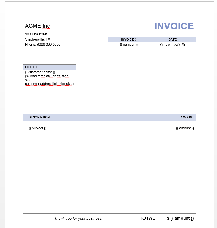 An invoice sample